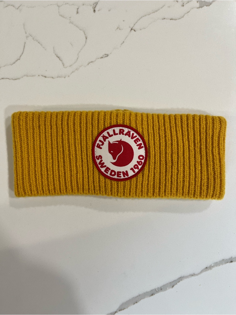 Fjallraven Yellow Knit Headband with Red Logo Patch